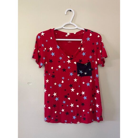 No Boundaries Juniors Small (3-5) Star Pattern V-Neck Short Sleeve Shirt America - Picture 1 of 4